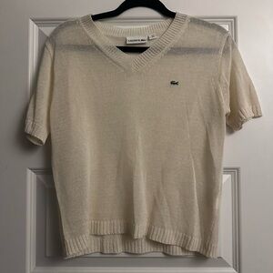 Lacoste Off-White Knit V-Neck Top